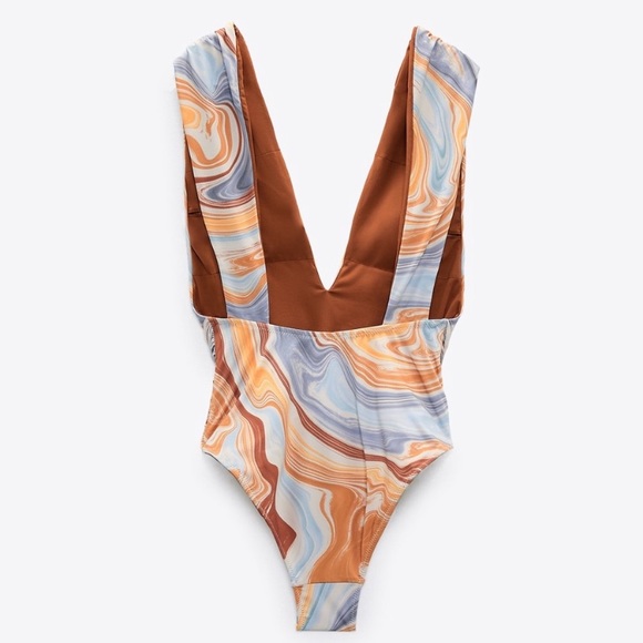 NWT Zara Marbled One Piece Swimsuit, M - Picture 2 of 9